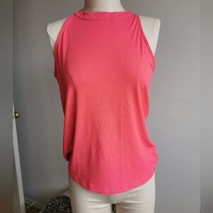 Sleeveless Ribbed Tank Top - Pink/Dark Coral